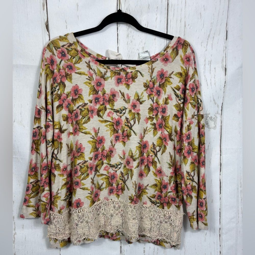 LC Lauren Conrad Disney Snow White Collection Top Sweater Floral Lace Tie Back